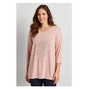 Betty Barclay dusty rose 3/4 sleeves pink top with flower gems like applique